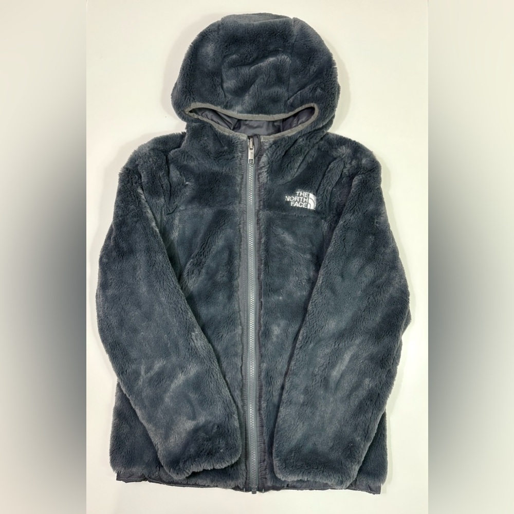 The North Face Dark Gray reversible down hooded jacket. - Picture 3 of 4
